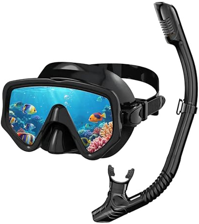 Maschera Subacquea Adulti con Boccaglio, yisight Set Snorkeling con Maschera e Tubo, 180° Vista Panoramica, Antiappannamento e Anti-Perdite, Silicone Morbido per Mare e Immersioni