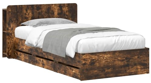 vidaXL Bettgestell mit Stauraum Geräucherte Eiche 80 x 200 cm, Moderner Stauraum-Bett, rechteckiger Rahmen, stylisches Mobiliar für Schlafzimmer, effizientes Zuhause