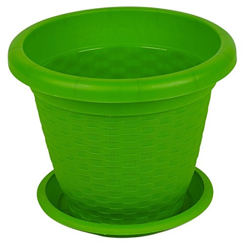 35 cm Farbige stapelbare Blumentöpfe und Unterteller im Rattan-Design, Kräutertopf, Garten