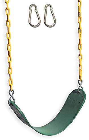 Fantasy Tree Children's Swing Seat With Yellow Plastic Coated Chain - Playground Swing Set Accessories Replacement (Green) with Snap Hooks