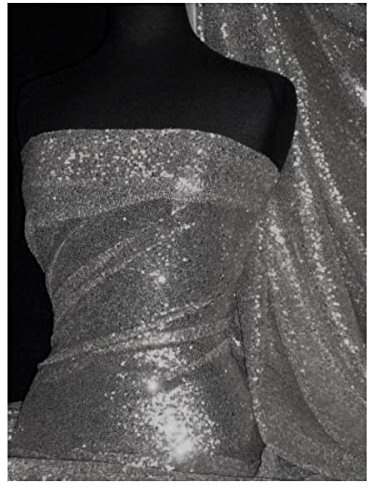 Showtime All Over Stitched Sequins Fabric | 3mm Fully Sequinned Table Runner/Dress Material | 30+ Colours in Stock | Same Day Dispatch | by Tia Knight | (SEQ53) (Grey, 1 Metre)