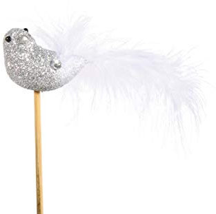 6 Dekostecker – Vogel am Stab mit Schweif silber – B 10cm x Tiefe 3 x Höhe 3/20cm