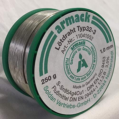 armack Lötdraht Typ32-3 1,0 mm Ø 250g bleifrei Sn95Ag4Cu1 Flussmittel gefüllt