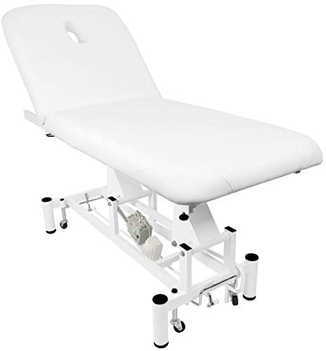 Activeshop Kosmetikliege Massageliege Massagetisch Massagestuhl Cosmetic Chair Elektrish 684a mit 1 Motor Weiss bis 200 kg belastbar Premium-PU-Leder