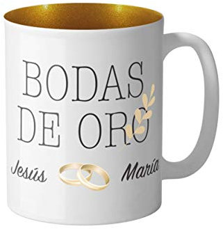 AR Regalos Taza Bodas de Oro personalizada - Regalos para Bodas de Oro - Regalos 50 Aniversario de Boda