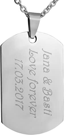 Hanessa Personalisierte Kette mit Gravur Edelstahl 50 cm mit Anhänger Dog Tag Erkennungsmarke in silber - Personalisierte Halskette für Männer und Frauen - Personalisierter Schmuck Damen Herren