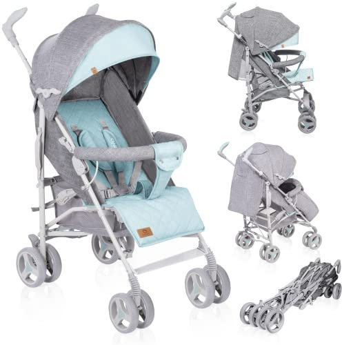 LIONELO Irma Kinderwagen bis 15 kg, Kinderwagen, leichter moderner Kinderwagen mit Liegefunktion, faltbar, große 6-Zoll-Räder, großer Korb, Tasche, Moskitonetz