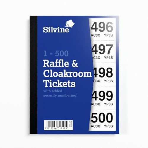 Silvine Garderoben-/Raffleetschets, nummeriert von 1 bis 500 mit Sicherheitsnummer. Ref CRT500