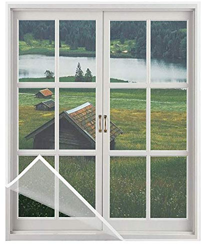 Loboo Idea - Tenda in fibra di vetro per finestre in rete autoadesiva, con gancio e nastro adesivo, per finestre multiple, 150 x 180 cm, colore: Bianco