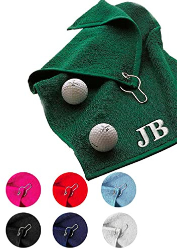 Hoolaroo Personalised Golf Towels with Clip - Personalised Golf Gifts for Men, Ladies, Fathers Day, Grandad, Ball Towel, Women, Bowling, Bowls, Green
