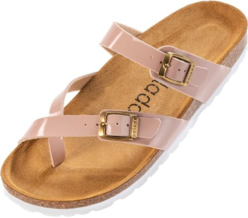 Palado Damen Pantoletten Cres Lack – Sandalen Made in Spain - elegante Hausschuhe mit dampfendem Kork-Fußbett - modische Sommerschuhe