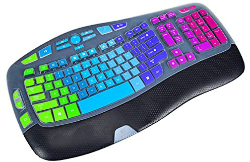 Silicone Keyboard Cover for Logitech K350 MK550 MK570 Wireless Wave Keyboard, Logitech K350 MK550 Keyboard Skin Protector, Rainbow
