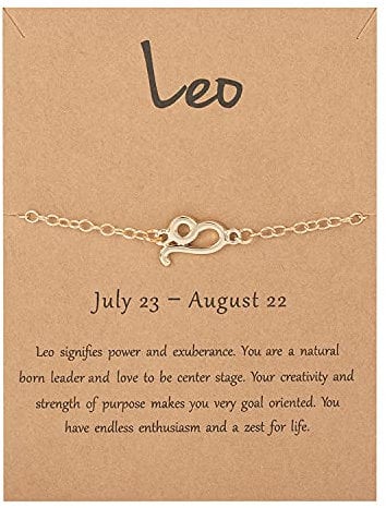 Gold Star Sign Pendant Chain Bracelet - Leo (23rd July - 22nd August) - Zodiac Constellation Horoscope Celestial Astrology Jewellery - Women Men Gift