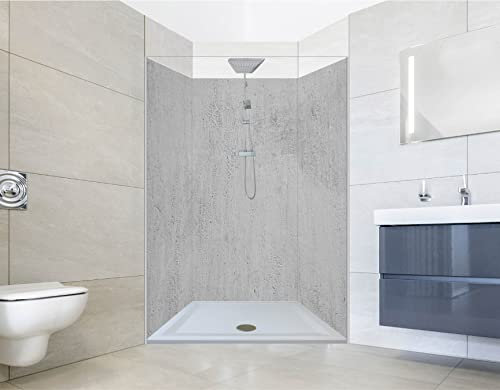 NORILIVING Duschrückwand Fliesenersatz Dusche 90x200 cm Motiv Beton Struktur dunkel | Duschwand ohne Bohren 3 teilig | Wandverkleidung Bad Aluverbundplatte 3 mm