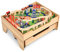 GOPLUS Kinder Spieltisch mit Zug Holzeisenbahn Set, Spielzeugeisenbahn ihkl. 100 Spielteilen zum Spielen&Bauen&Basteln, Eisenbahn Set aus Holz, Aktivitätstisch mit Schubladen, für Kinder ab 3 Jahren