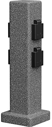ledscom.de Garten Steckdosensäule Pock für außen, IP44, 4-Fach, anthrazit (Stein-Optik), eckig, 40 cm