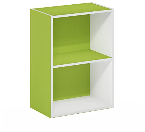Furinno Luder 2-stufiges Bücherregal mit offenem Regal, Grün/Weiß