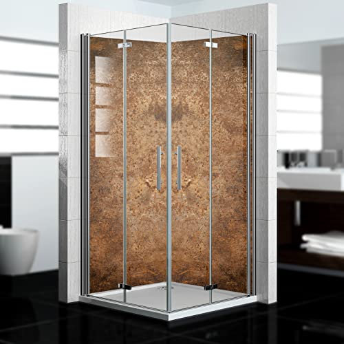 dedeco Eck-Duschrückwand wasserfest Motiv: Rost V1, 2 x 90x200 cm, als Badrückwand zum Fliesenersatz, als Dekorwand, Wandverkleidung und Duschplatte aus Aluminium - Made in Germany