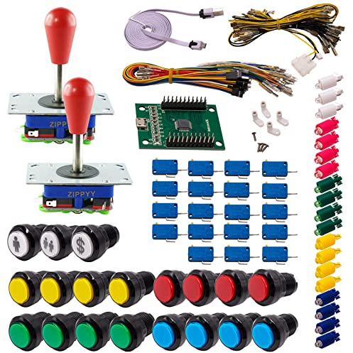 Kit Joystick e Pulsanti Arcade 2 Giocatori Luminosi Pulsanti Neri 2 Joystick Zippyy Gambi Lunghi Pere Carta XinMoTek Videogiochi Retro Gaming