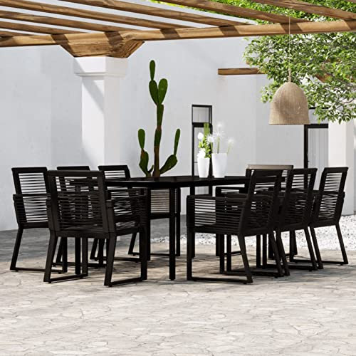 Tidyard 9-TLG. Garten Essgruppe Terrassenmöbel Set 8 Personen Sitzgruppe Gartenmöbel Set Metall Esstisch mit Glas-Tischplatte & 8 Stuhl, Gartengruppe Sitzgarnitur Schwarz