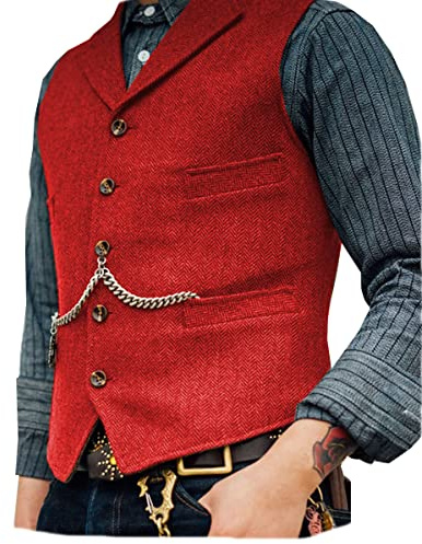 AeoTeokey Classic Mens Wool Tweed Suit Vest Casual Sleeveless Jacket Herringbone Waistcoat for Tuxedos