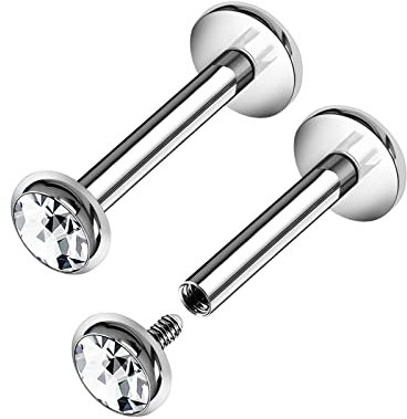 KJM FASHION 2 Stk Metall Innengewinde Labret 1.2 mm 16gauge 9mm 3mm Klar Kristallkugel Snakebites Monroe Ohrringe Piercing Schmuck 8466