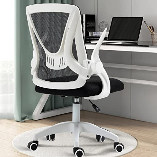 Office Chair for Home, Desk Chair, Mesh Swivel Chair with 90° Flip-up Armrest with Lumbar Support Adjustable Height, Back Support 360° Rotation for Home Office