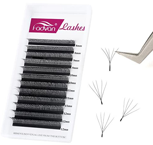 5D W Premade Fans Eyelash Extension 0.07D Curl Mixed 8-14mm W-Shape Pre Made Russian Volume Lashes by FADVAN Natural Matte Black