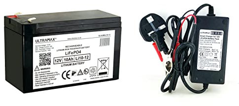 Ultramax LI10-12, 12v 10Ah Lithium Iron Phosphate (LiFePO4) Battery - 10A Max. Charge & Discharge Current - Weight 1.2 Kg