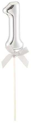 PARTY DISCOUNT NEU Kuchen/Cake-Topper Mini Ziffer am Stab, 9 cm, Zahl 1, Silber, Stab ca. 15cm