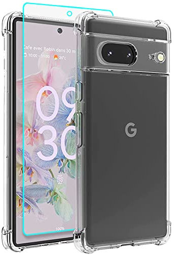 for Pixel 7a Case, Google Pixel 7a Case with Screen Protector, Shockproof Crystal Clear Slim Soft Silicone TPU Protective Phone Cover for Google Pixel 7a,Clear