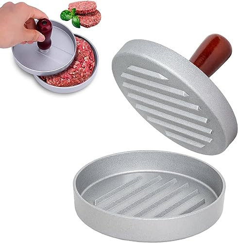 Kiuiom Prensa Hamburguesa Antiadherente,Hamburguesas Molde,Prensador Hamburguesas Aluminio,Burger Maker Rellenas Hamburguesas Prensador Herramienta de Barbacoa Utensilios de Cocina (Rojo)
