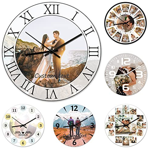 HAOANGZHE Personalisierte Foto Wanduhr, Personalisierte Wanduhr aus Holz mit Fototext, Fügen Sie Ihr Bild/Foto/Logo/Jedes Design Hinzu, Geschenk für Mama Papa Freunde & Familie