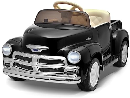 Joywhale 12V Kids Ride on Car Licensed Chevrolet 3100 Pickup Battery Powered Motorized Electric Car,with 7AH Big Battery,2.4G Remote Control,3-Speeds,Storage Space,Music,Retro Style,Black