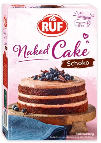 RUF Naked Cake Schoko, Backmischung für eine Schokoladen-Sahnetorte mit Backform, geeignet für Schokokuchen, Geburtstagstorten, Hochzeitstorten, 1 x 300g