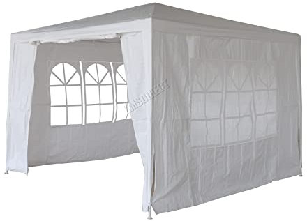 BIRCHTREE 3x3m Garden Steel Tube PE Gazebo With 4 Pieces Sidewalls Zippers 2 Windows Canopy Patio New Party Camping Wedding Tent Shade Waterproof Outdoor Marquee Awning White