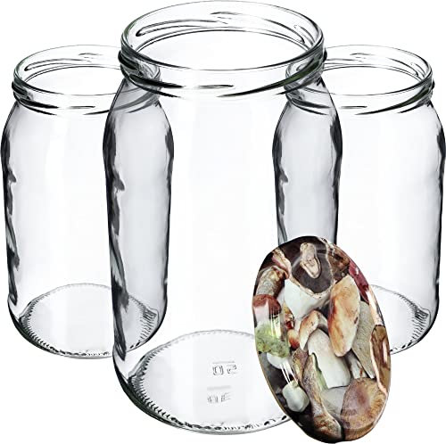 KADAX Lot de 48 bocaux de conservation en verre pour couvercle à visser - 900 ml - Utilisable comme pot à confiture - Bocaux de conservation - Champignons, K5198
