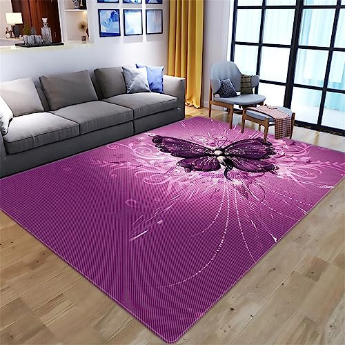 Xisnuient Kinder Teppich Mädchen 3D Lila Schmetterling Flächenteppich Schlafzimmer Dekor Teenager Groß rutschfest Bequem Boden Freizeitmatte (Farbe 1,160x200 cm)