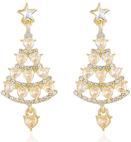 Gukasxi Christmas Tree Earrings Christmas Stud Earrings for Women Christmas Tree Dangle Earrings Holiday Earrings Xmas Earrings for Women Teen Girls Christmas Holiday Jewelry Gift (Gold)