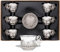 Alisveristime Türkische Kaffeetassen Set, Weißes Porzellan und Zinkmetall mit türkischen Motiven, 6 Tassen und Untertassen (Silber)
