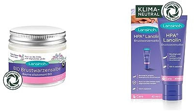 Lansinoh BIO Brustwarzensalbe, 60 ml - natürliche Pflege empfindlicher Brustwarzen und trockener Haut & HPA Lanolin Brustwarzensalbe, 40 ml - 100 % natürlich & klimaneutral