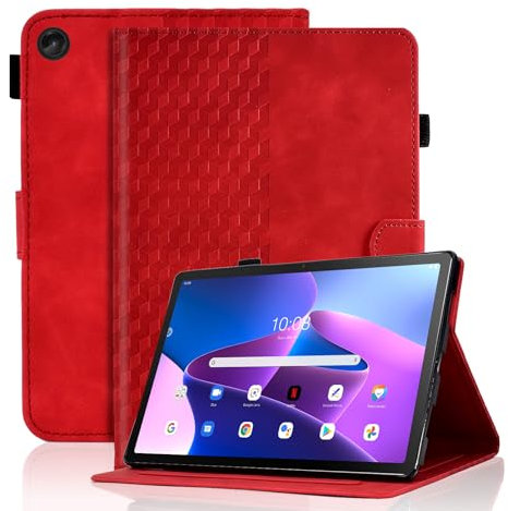 Vkooer Case for Lenovo Tab M10 3rd Gen 10.1-inch (TB328FU / TB328XU) Leather Folio Cover with Auto Sleep/Wake Smart Shell Fit Lenovo M10 3rd Gen 2022, Red