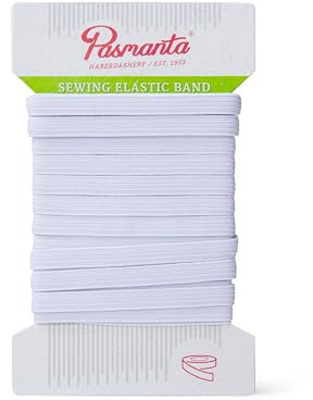 Pasmanta Flaches Gummiband - Gummibänder zum Nähen - Starke Gummilitze für Hosengummi - für den Haushalt - DIY Handwerk - zum Nähen in Stoffen - 5mm - Weiß