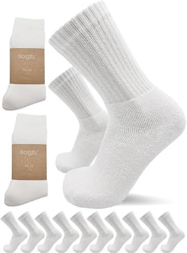 sogzz Tennissocken | 10 Paar | Herren Damen 80% Baumwolle, Sportsocken, Arbeitssocken, Tennis Sport Freizeit Arbeit Socken Unisex, Modell: Sport Basic, 39-42, Weiß