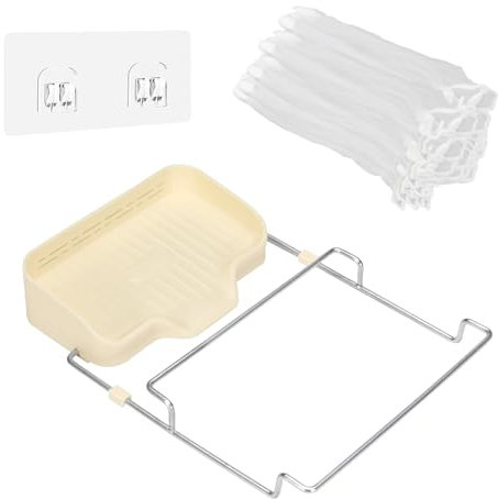 Modixun Kitchen Sink Strainer with Self-Draining Sponge Holder, Stainless Steel Corner Sink Strainer Basket with 50pcs Sink Filter Mesh Bag, Foldable Sink Food Catcher, Beige