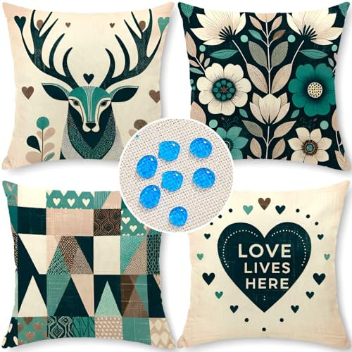 Cirzone Wasserdicht Kissenbezug 4er Set 45 x 45 cm Dekorative Outdoor Kissen Wasserfest Atmungsaktiv Liebe und Hirsch Kissenbezug Gartendeko für Draußen Sofakissen Garten Outdoor…