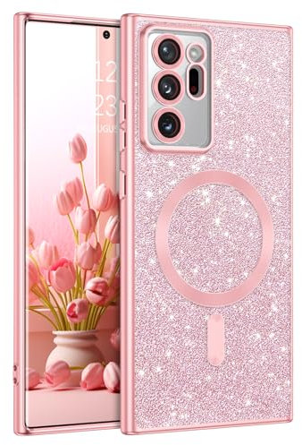 YINLAI for Samsung Galaxy Note 20 Ultra Magnetic Case[Compatible with Magsafe] Glitter Protective Cover Slim for Women Shockproof Bling Phone Case for Samsung Note 20 Ultra, Pink