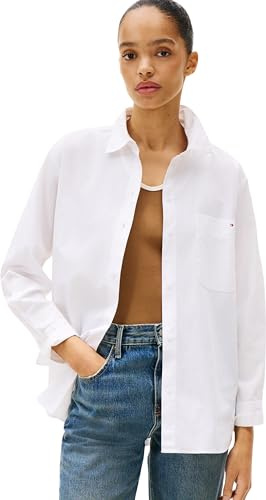 Tommy Hilfiger Damen Hemd Poplin Easy Fit Oversized, Weiß (Th Optic White), 38