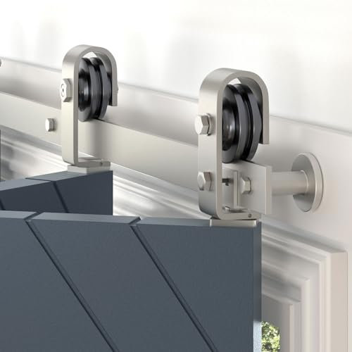 EaseLife 30 Brushed Nickel Bi-folding Sliding Barn Door Hardware Track Kit for 2 Closet Doors, Top Mount, Heavy Duty, Slide Smoothly Quietly, Easy Install
