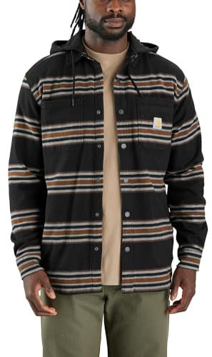 Carhartt Rugged Flex Relaxed Fit Flannel Fleece Lined Hooded Shirt Jac Camicia con Cappuccio Foderata in Pile di Flanella con vestibilità Comoda e Robusta Uomo (Pacco da 1)
